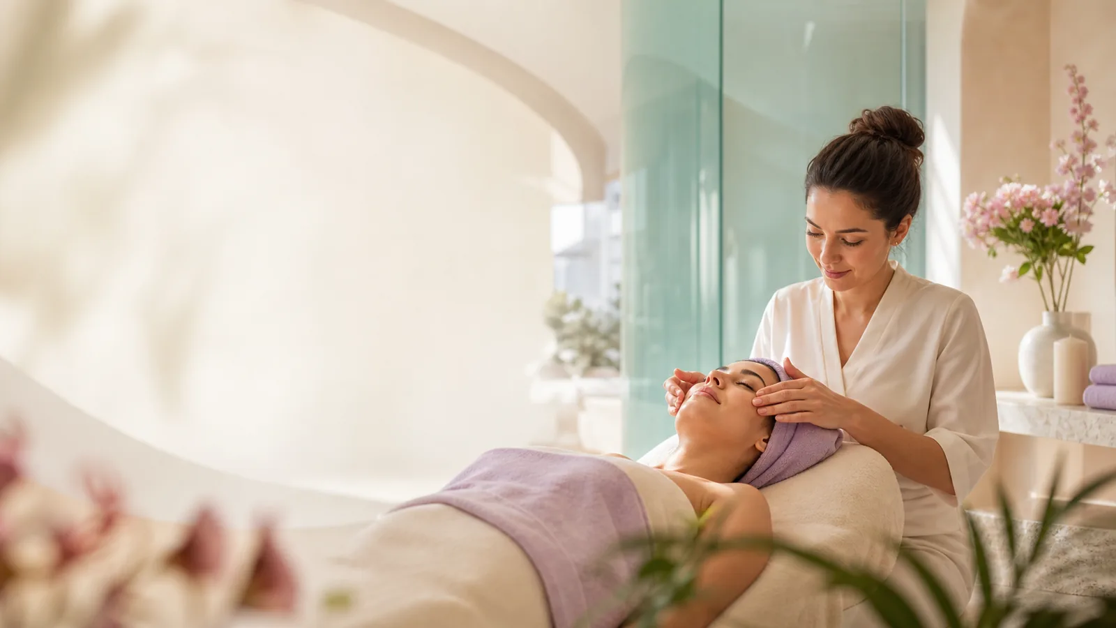 Profissional realizando um cuidado facial